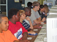 Eastern Wayne HS students voting on computers