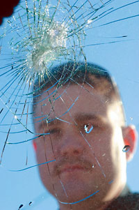 Bullet hole in windshield